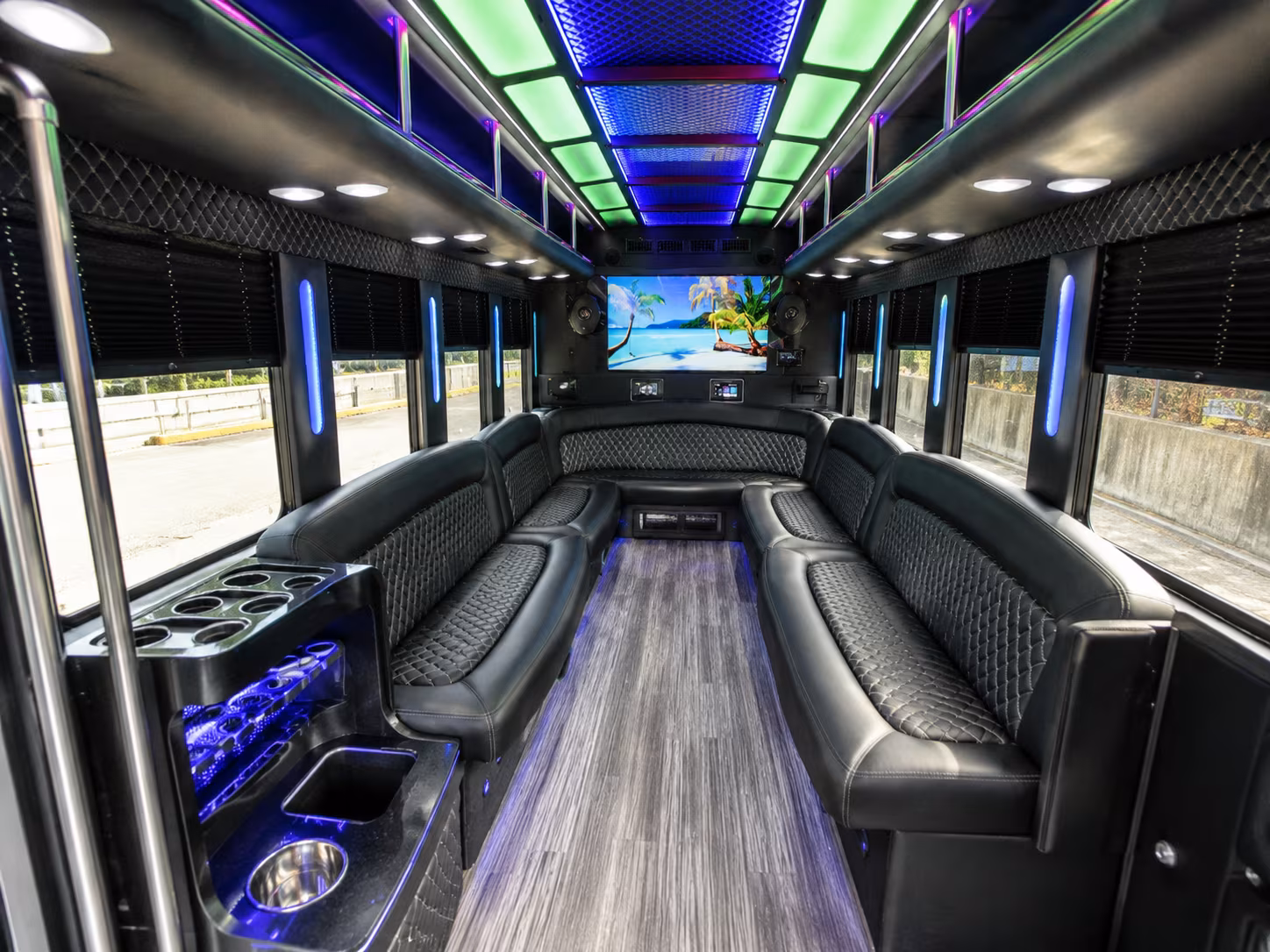 edmond 18 passenger party bus inside
