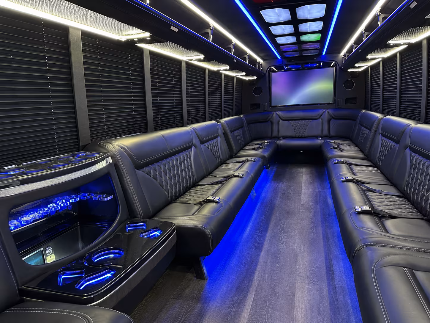 edmond 20 passenger party bus inside